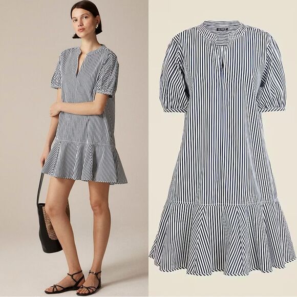 J. Crew Dresses & Skirts - NWT J CREW Delilah dress in striped cotton poplin in “Dark Evening” blue stripe